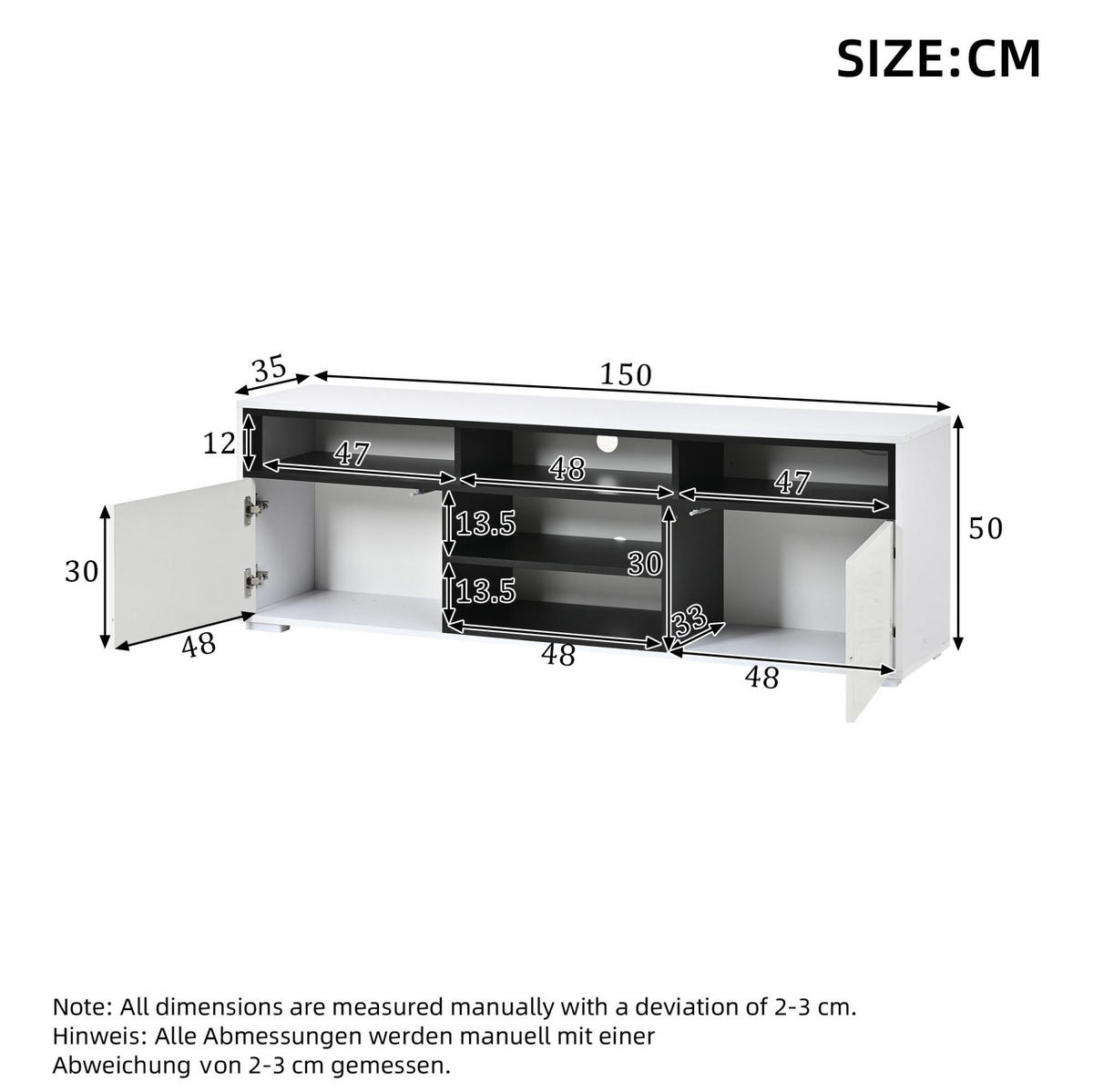 TV-ELEMENT mit LED 150 x 35 x 50 cm Hochglanz Weiß - Weiß, Holzwerkstoff (35/50/150cm) - Beauniv