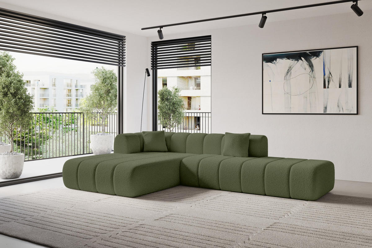 ROHOVÁ SEDAČKA s otomanem, levá BILA-L 289x176x71 Zelená Buklé - černá/zelená barva, kompozitní dřevo/textil (176/289cm) - ALTDECOR