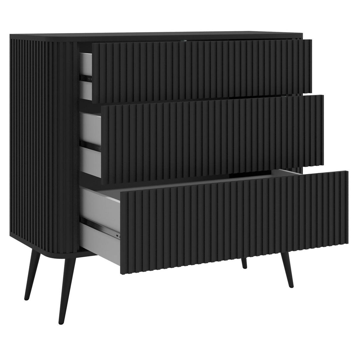 KOMMODE Ovarlo Schwarz mit Metallbeinen 93 cm - Schwarz, Holzwerkstoff/Metall (93.2/83.8/38cm) - Selsey
