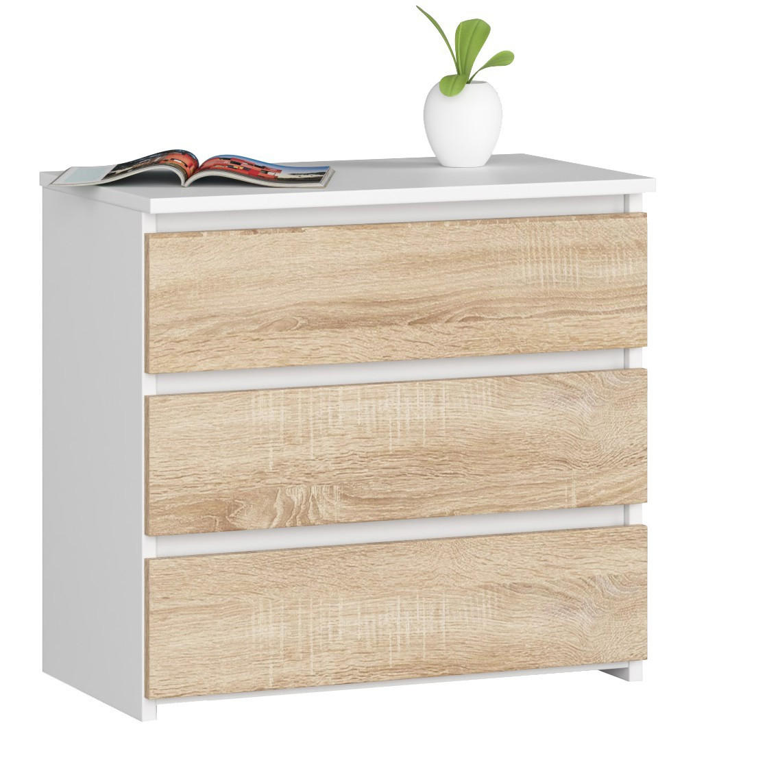 NACHTSCHRANK Weiß, Sonoma Eiche 60x35x57 cm - Hellgrau/Weiß, Holzwerkstoff (60/57/35cm) - Akord