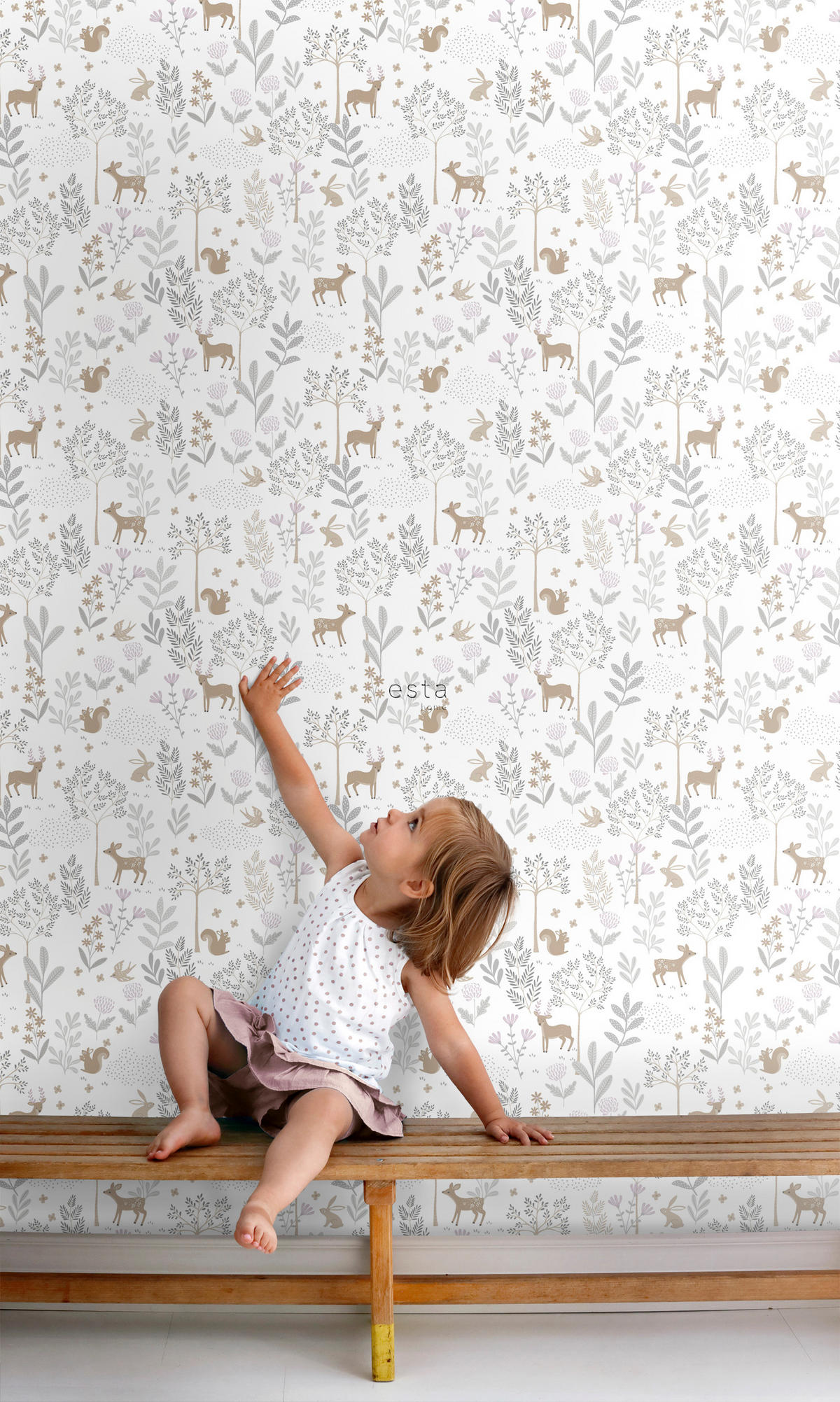 TAPETE Wald mit Waldtieren 53 cm x 10.05 m - Lila, Papier (53/0.1cm) - ESTAhome