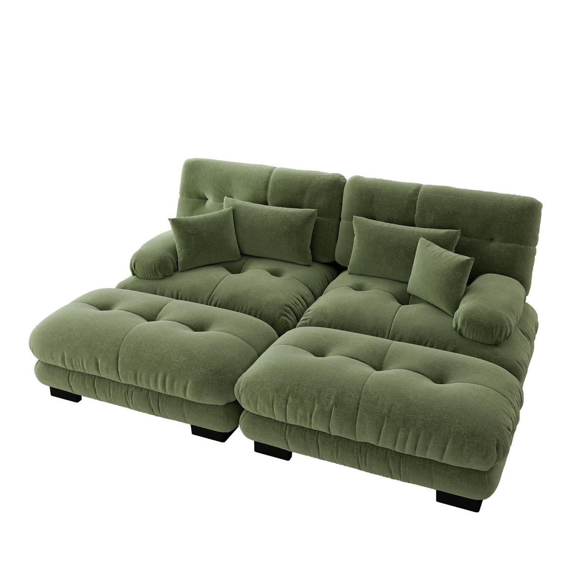 SOFA modular Chenille Green mit 2 Ottomans und 4 Kissen - Grün, Kunststoff (145/81/220.1cm) - Meubliv