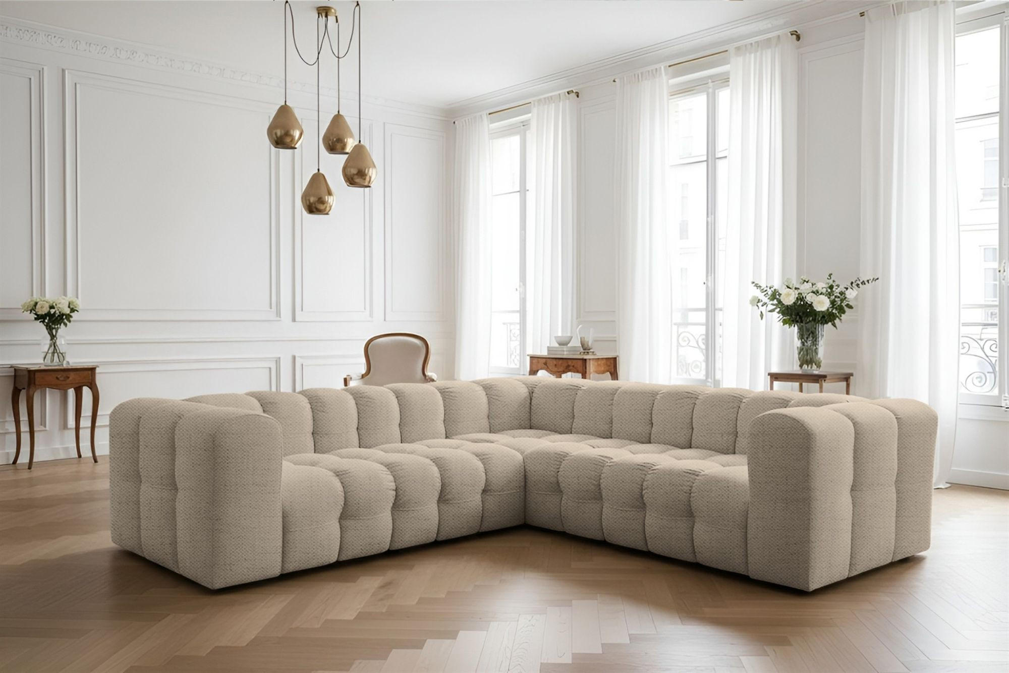 ECKSOFA Solvie Xs In Moly - Beige, Holzwerkstoff/Textil (270/270cm) - Fun Möbel
