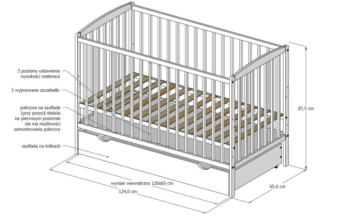 BABYBETT Nöa mit Matratze - Weiß, Holz (60/120cm) - kiki design