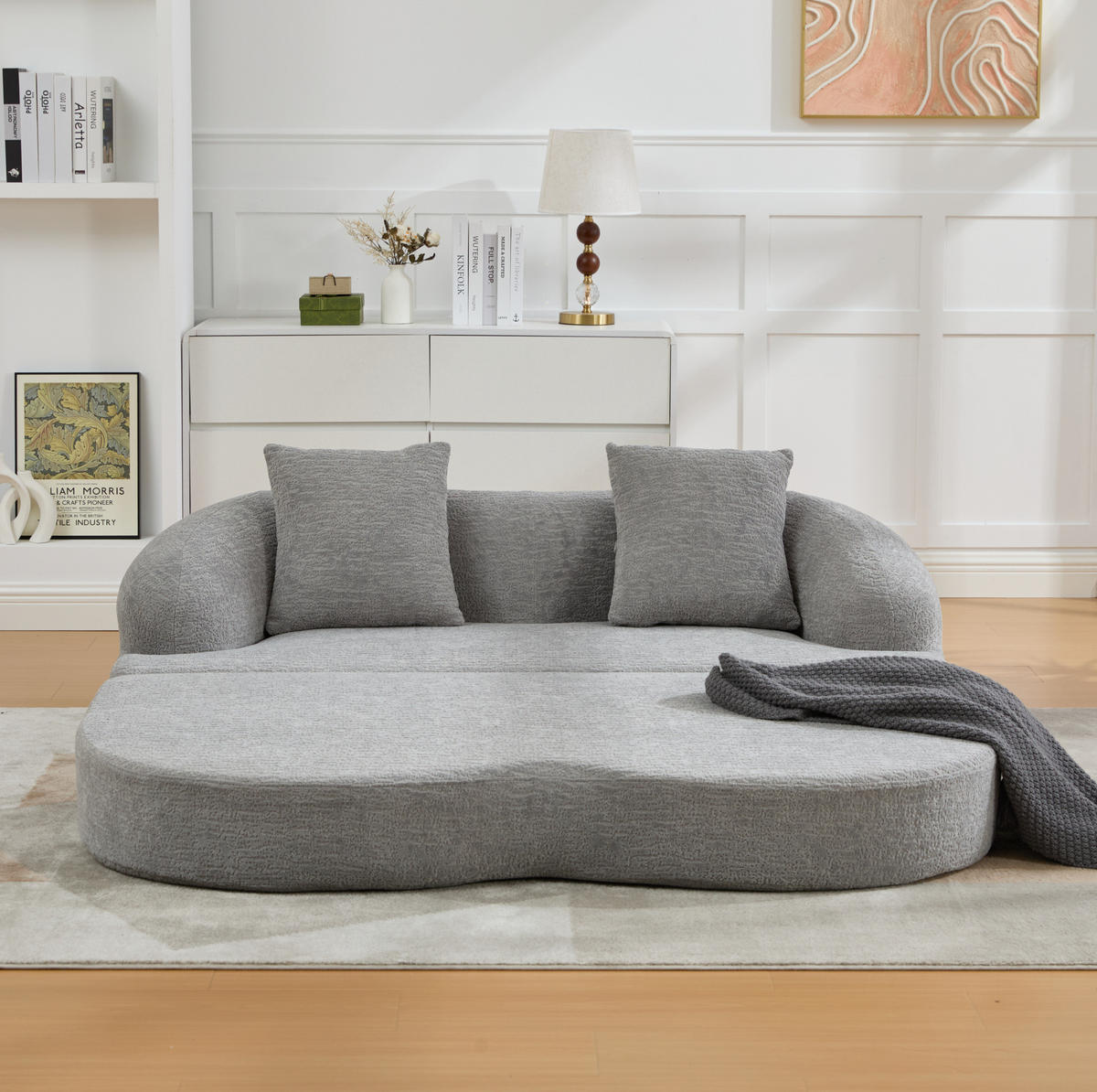 SCHLAFSOFA 2-Sitzer 157 cm Chenille Hellgrau - Hellgrau, Kunststoff (84/65/157cm) - Meubliv