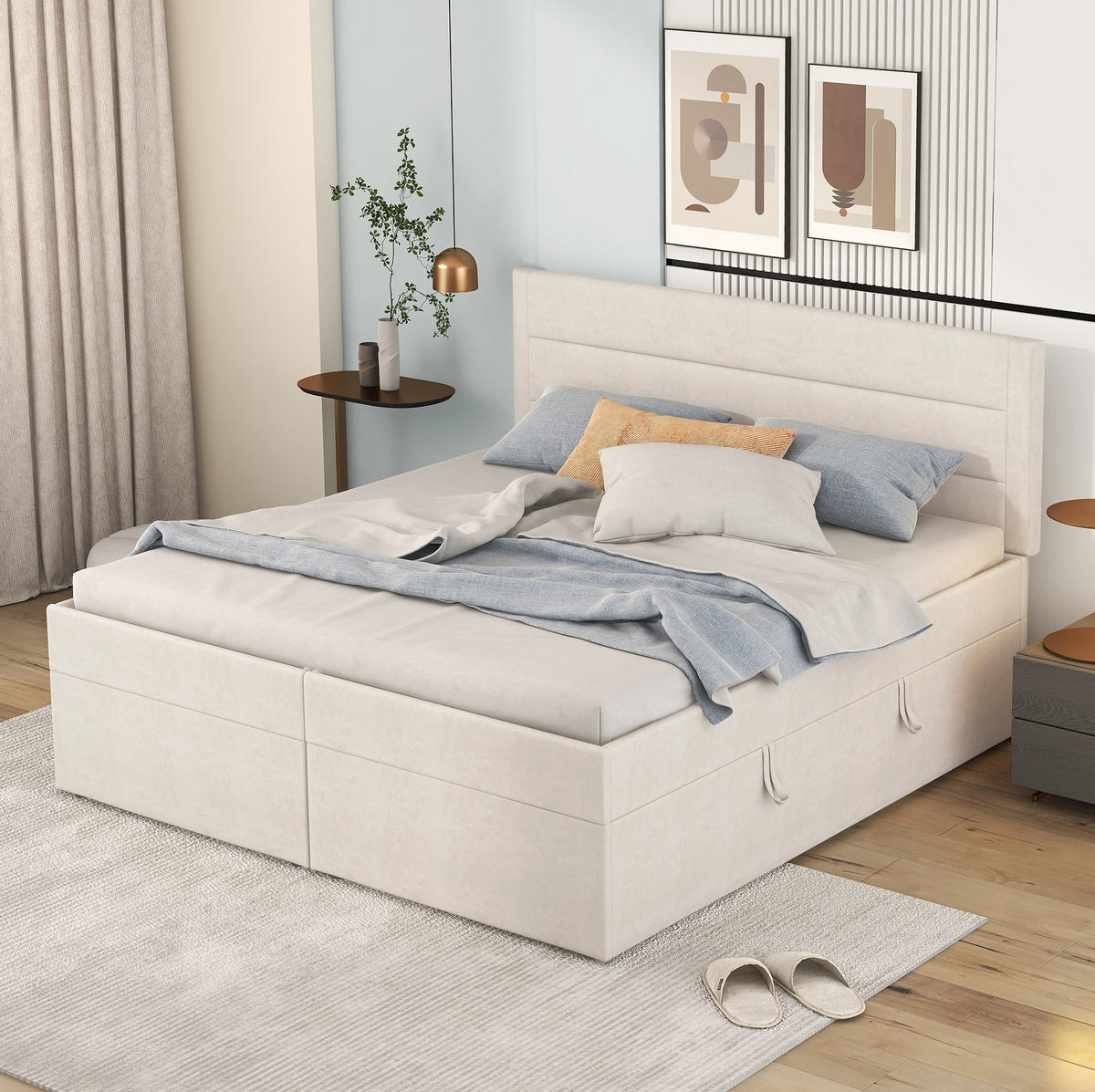 POLSTERBETT mit Bettkasten 140x200 cm Beige - Beige, Holz (140/200cm) - Meubliv