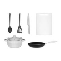 KOCHGESCHIRR Starterset 6-tlg mit Topf 20 cm, Pfanne 26 cm und Küchenzubehör - Schwarz/Weiß, Kunststoff/Metall (34.5/20/26cm) - JUNG