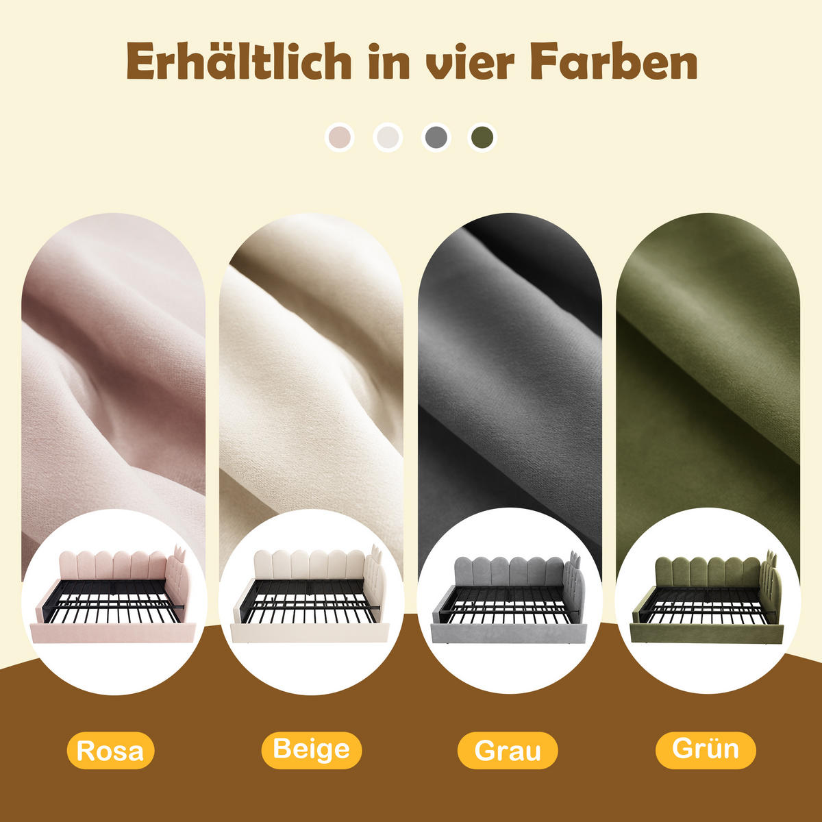 POLSTERBETT 90/200 cm mit Ausziehbett, Kronen- und Gitterdesign aus Samt, Rosa - Rosa, Textil (90/200cm) - Redom