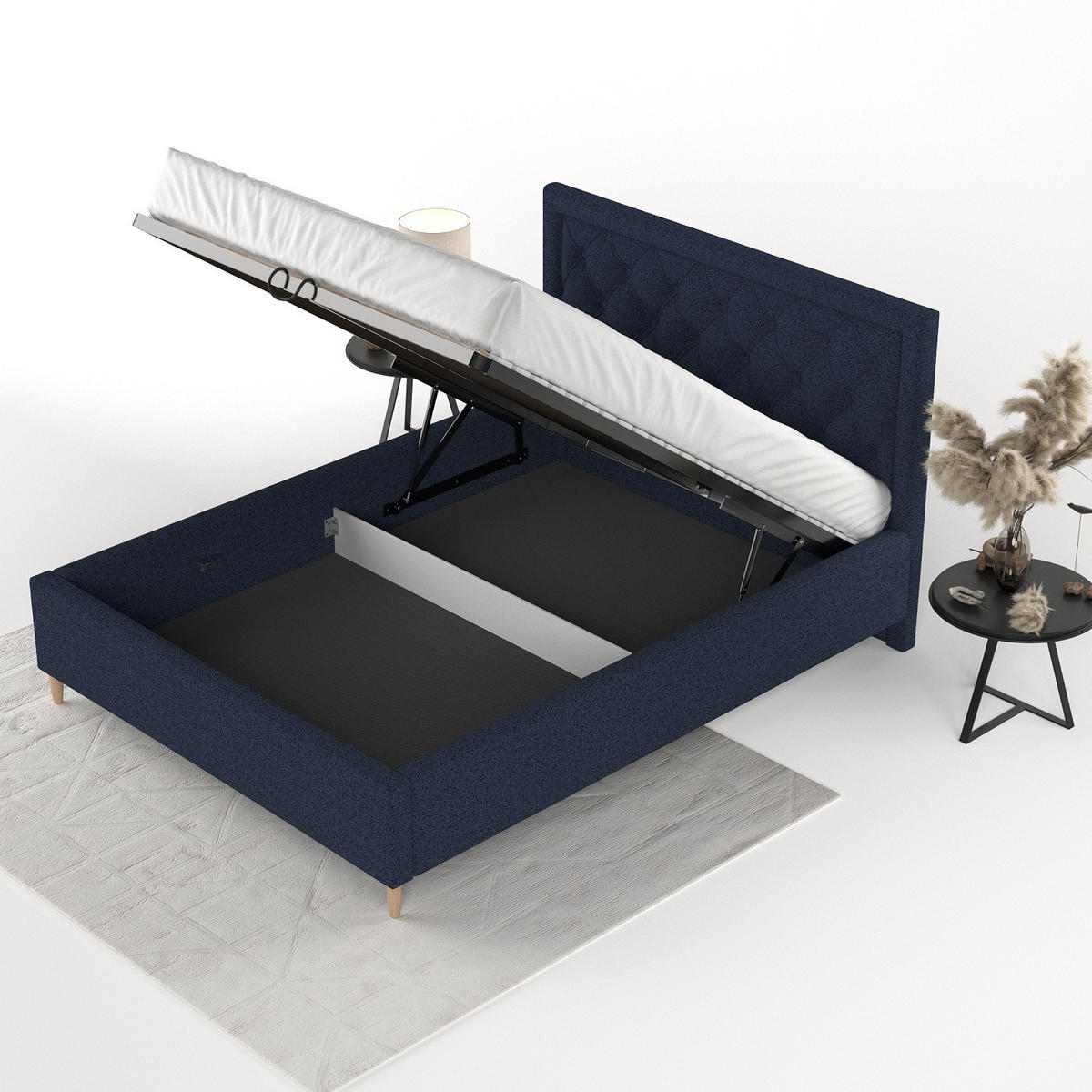 POLSTERBETT Lido 160/200 cm Marineblau im Riva Stoff - Naturfarben/Dunkelblau, Holz/Holzwerkstoff (160/200cm) - AltaBeds