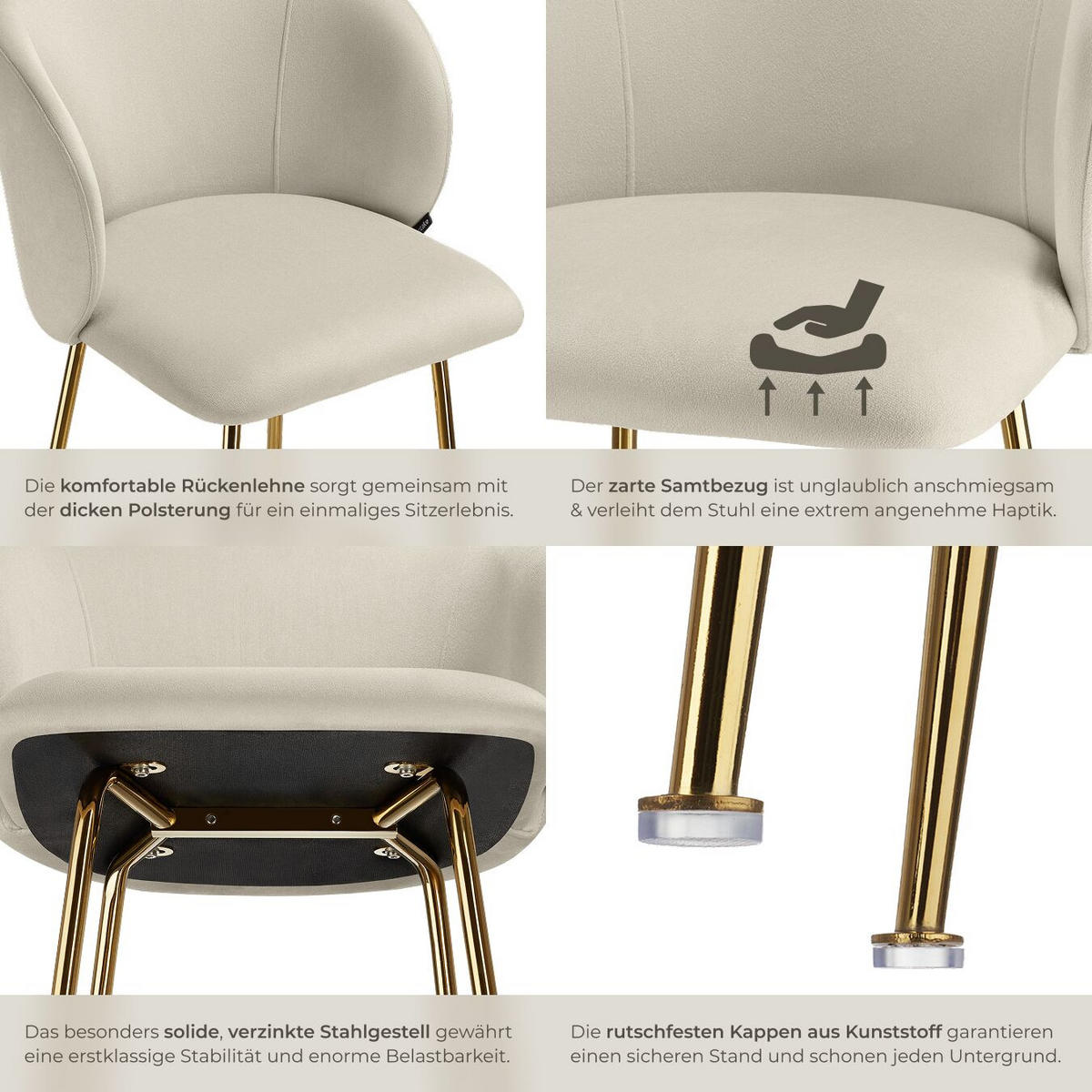 BARSTUHL Luana, 51 x 60 x 106 cm, Belastbarkeit 120 kg, creme/gold - Goldfarben/Creme, Kunststoff/Textil (51/106/60cm) - tectake