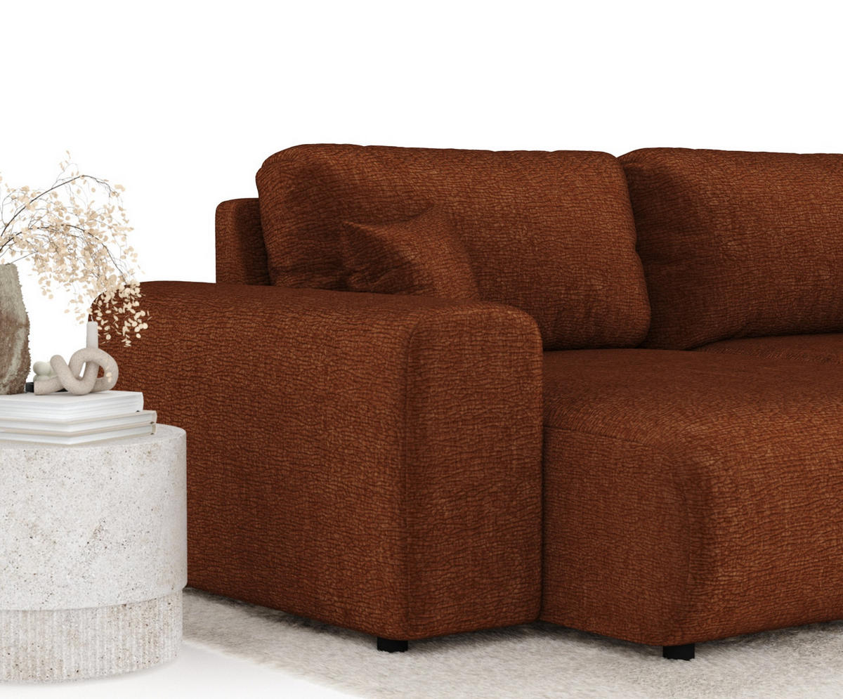 ECKSOFA Zanzibar Blau Grau Samtstoff - Dunkelorange/Schwarz, Holz/Holzwerkstoff (237/144cm) - Maison de Reve