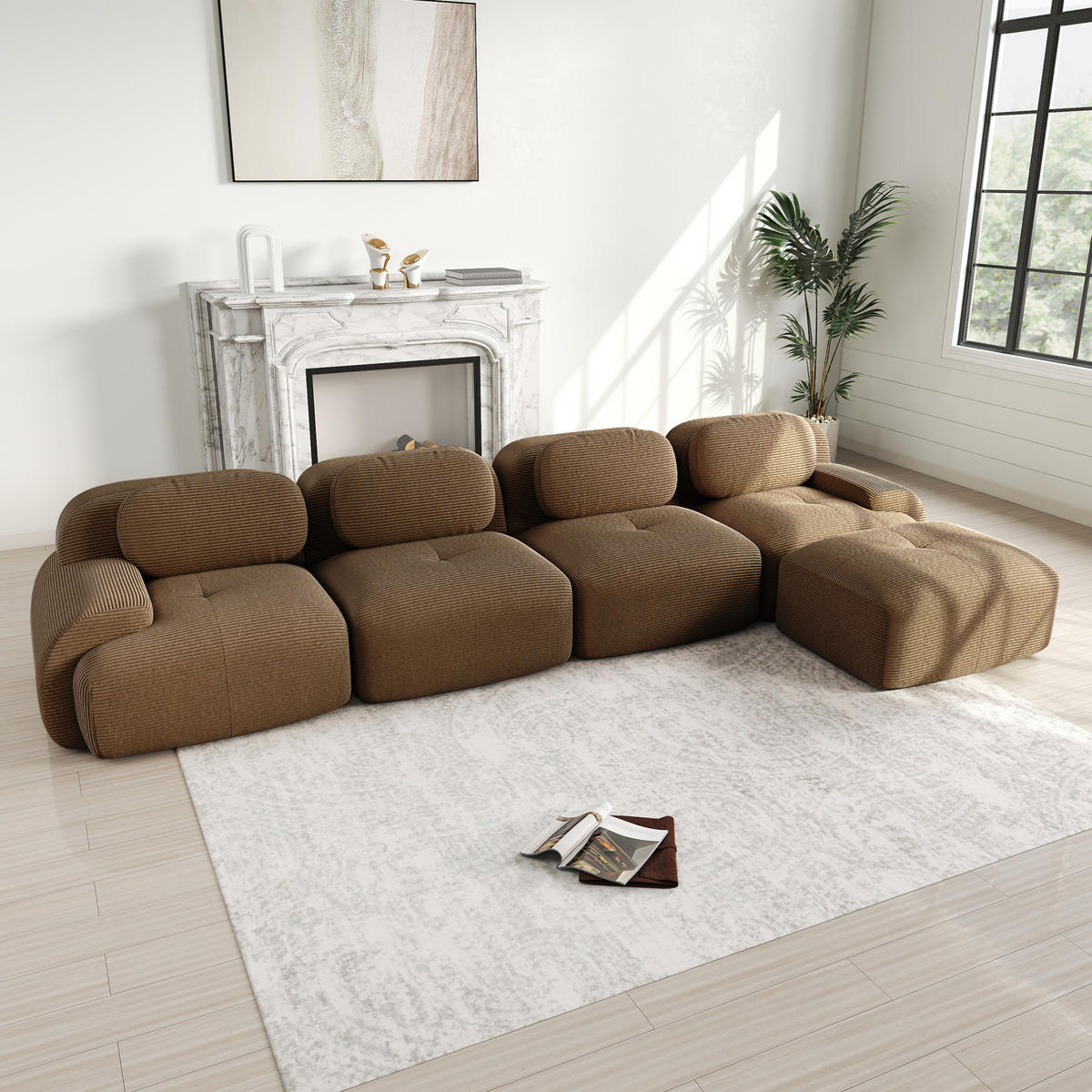 ECKSOFA in Braun mit 32D-Schaum 388/178/70 cm, Cord und ohne Montage - Braun, Textil (178/388cm) - Modenvie
