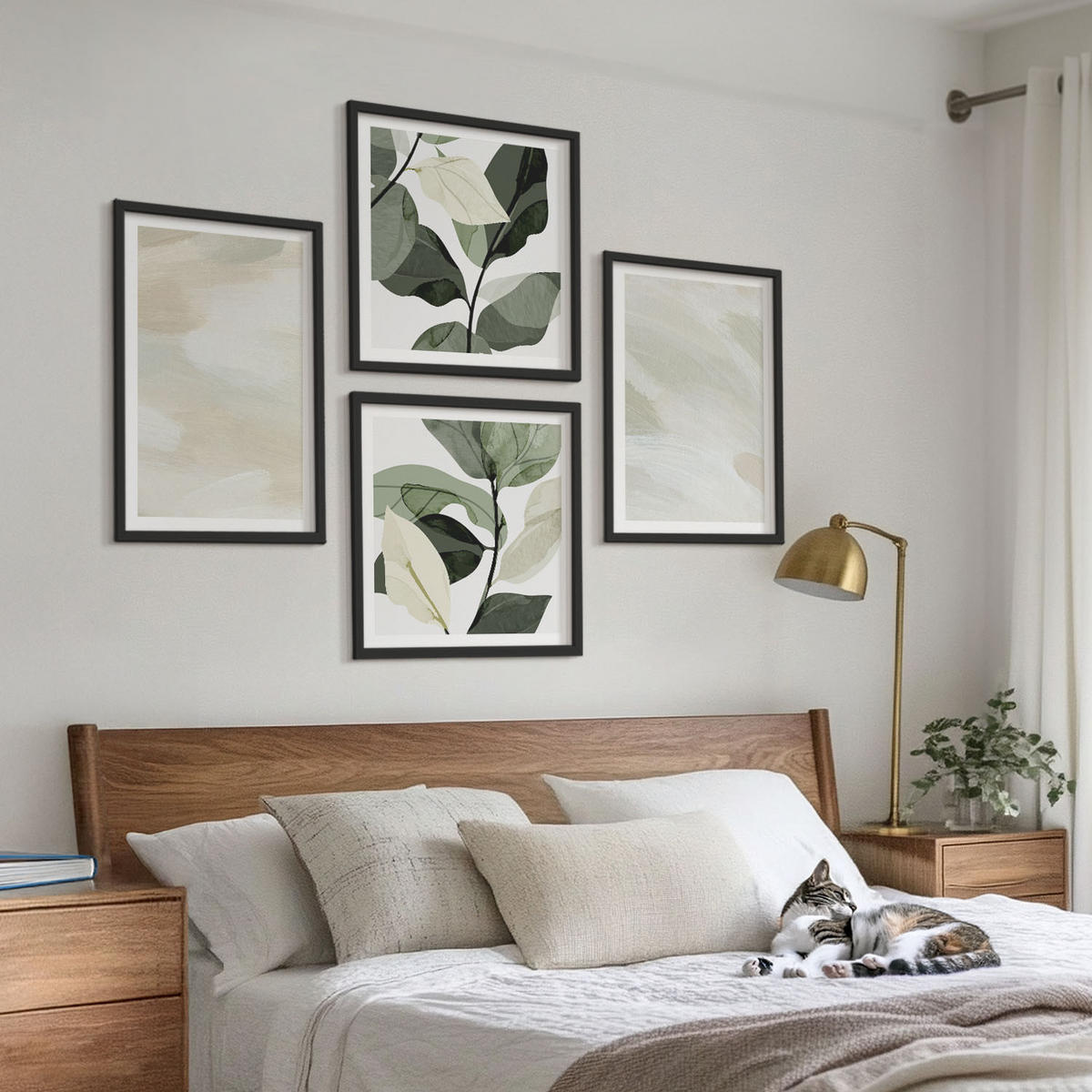 WANDBILDER 4er-Set - 50x50 cm & 40x60 cm Schwarzer Rahmen - Leuchtende, abstrakte Boho-Farben - Schwarz, Kunststoff (50/50cm) - ArtPrintCave