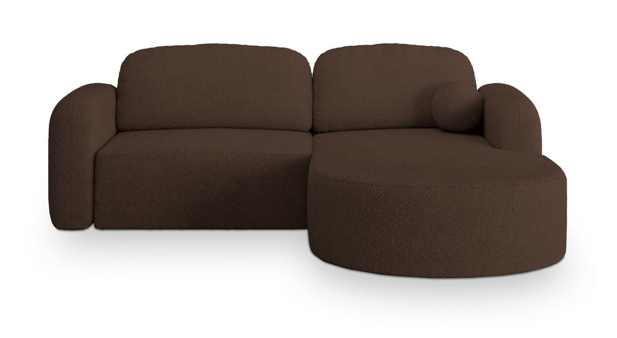 ECKSOFA AMILIA R-S Braun Boucle-Stoff mit Schlaffunktion - Braun, Holz (263/174cm) - MASSENO