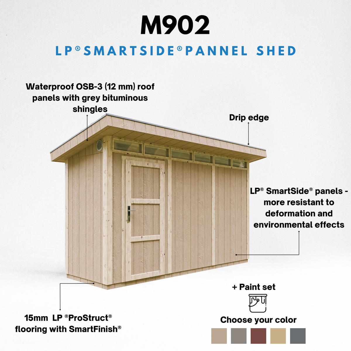HOLZ-GARTHENHAUS basis LP SmartSide 4,3m² mit B161xL411xH239 cm - M902 - CAVERN STEEL - Dunkelgrau, Holz (412/239/161cm) - Timbela