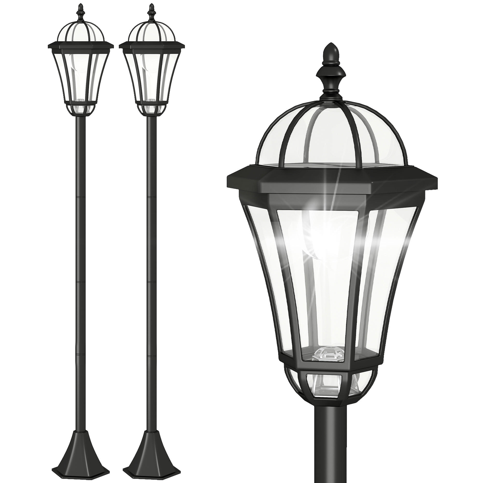 Outsunny SOLÁRNÍ zahradní lucerna, sada 2 ks, LED lucerna, zahradní svítidlo, 6 hodin, ABS, výška 129 cm