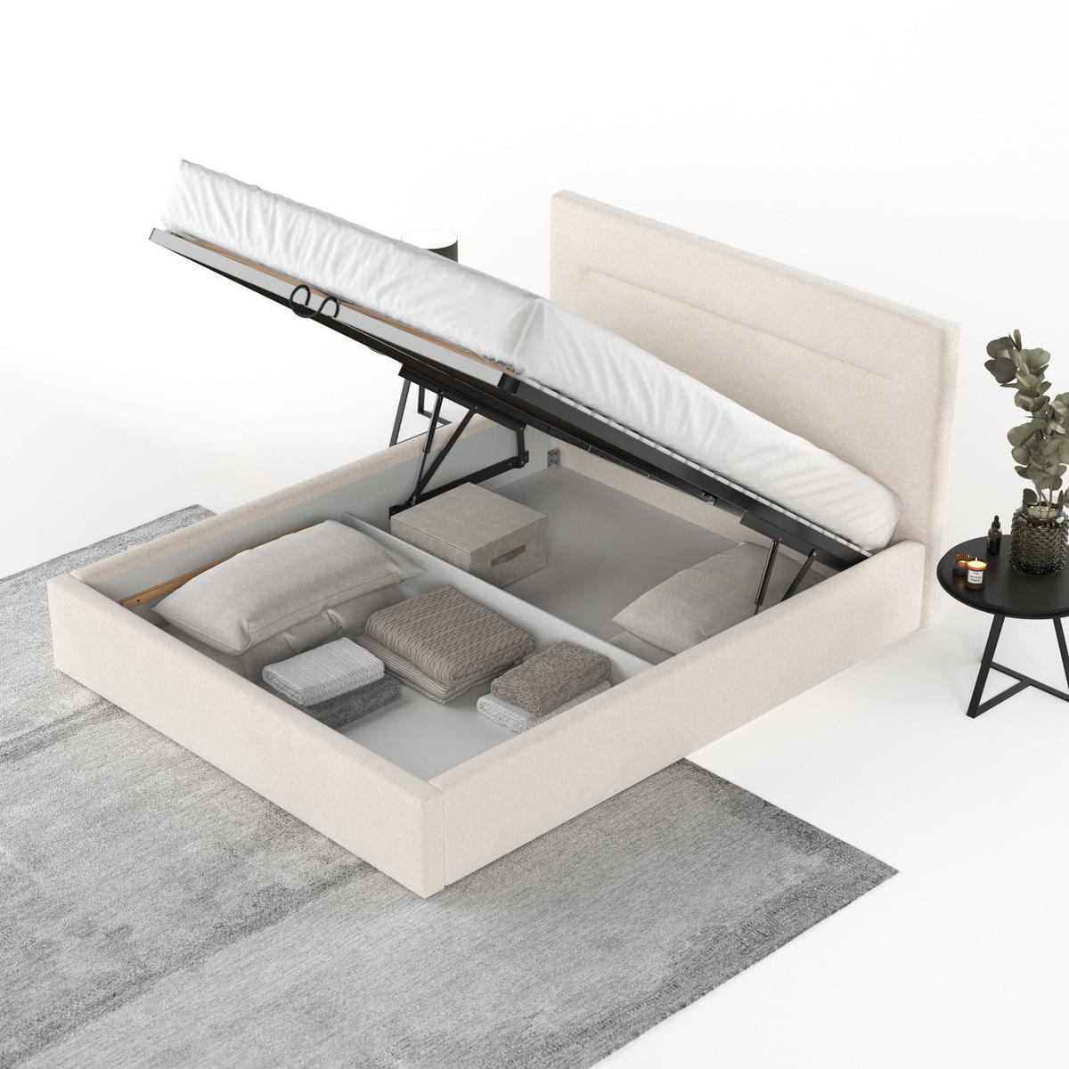 POLSTERBETT Liline 180/200 cm Ecru im Asti Stoff - Ecru/Schwarz, Holz/Holzwerkstoff (180/200cm) - AltaBeds