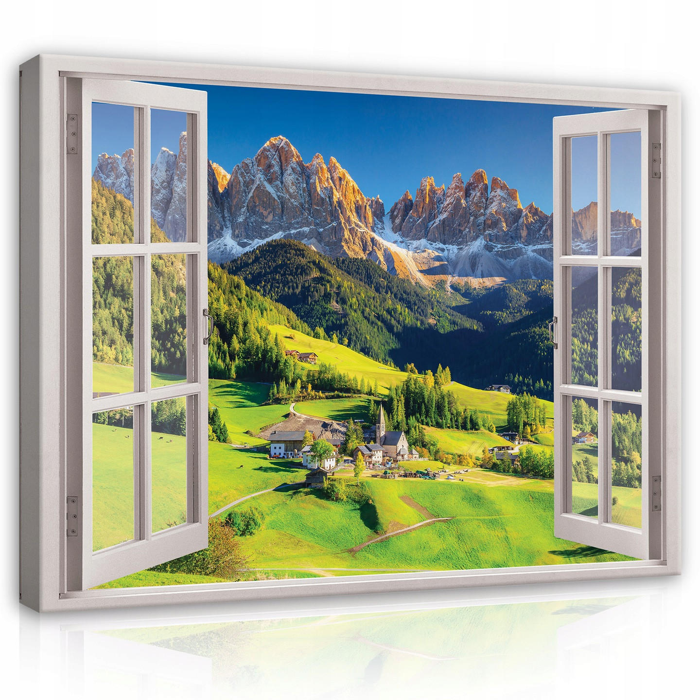 LEINWAND BILDER Fenster Berge Natur Wohnzimmer 100x70 - Multicolor, Holzwerkstoff (100/70cm) - Wallarena