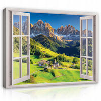 LEINWAND BILDER Fenster Berge Natur Wohnzimmer 80x60 - Multicolor, Holzwerkstoff (80/60cm) - Wallarena