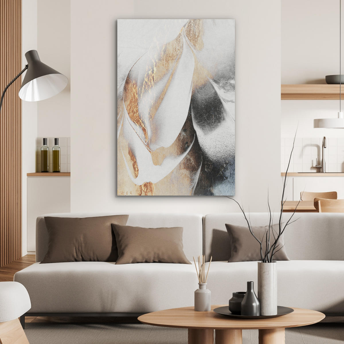 AKUSTIKBILD Luxus - Abstrakt - Gold - Weiß Wanddeko 60x90 cm - Goldfarben, Kunststoff (60/90/0.9cm) - MuchoWow