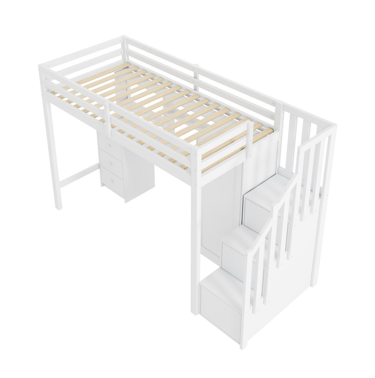 KINDEREINZELBETTEN aus Massivholz 90x200 cm in Weiß mit Schreibtisch & Kleiderschrank - Weiß, Holz (90/200cm) - Modfu