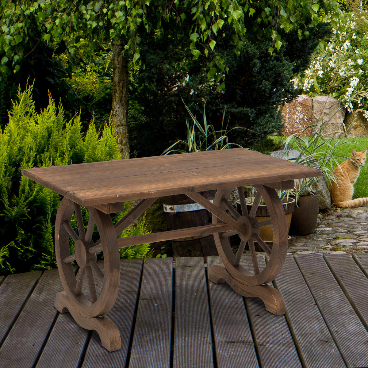 GARTENTISCH DE-07295 mit Räderform und Massivholz Natur - Naturfarben, Holz (110/60/65cm) - ComfortXL