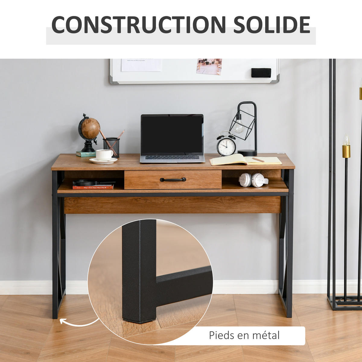 SCHREIBTISCH Schwarz und Walnuss-Optik mit Schublade und 2 Fächern 120/60/76 cm - Walnussfarben, Holzwerkstoff (60/120/76cm) - PANGIVO