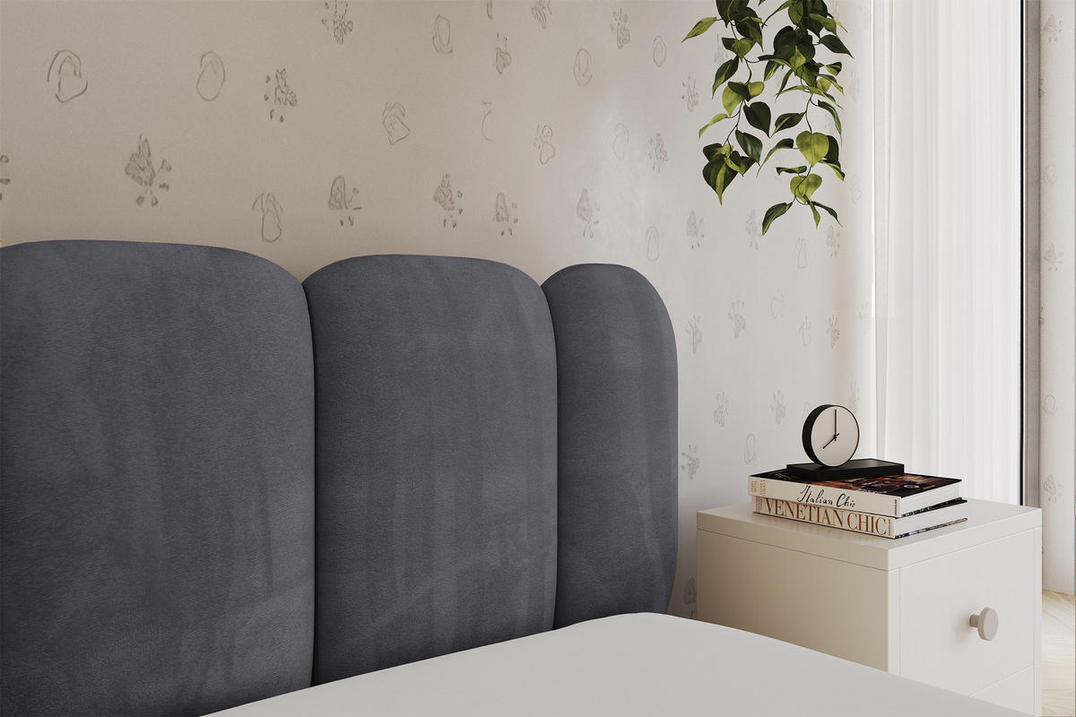 EINZELLBETT Jugendbett mit Bettkasten und Matratze H3/H4, Links - AVRY 80x200 Dunkelgrau - Dunkelgrau, Holzwerkstoff/Textil (80/200cm) - ALTDECOR