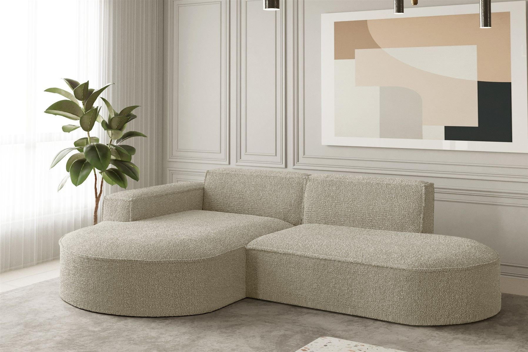 ECKSOFA Palma Xs Ottomane Ascot Bukla - Champagner, Holzwerkstoff/Textil (236/165cm) - Fun Möbel