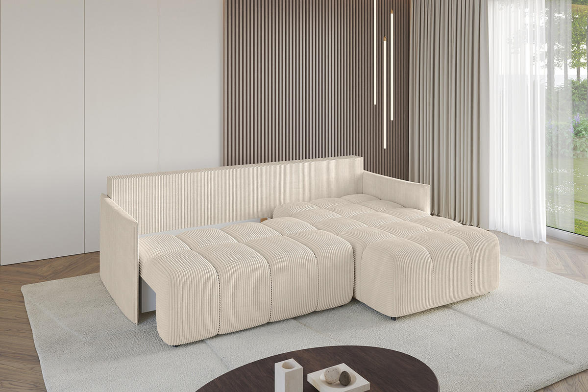 ECKSOFA Ottomane rechts LONLI-L 251x189x68 Beige Cord - Beige, Holzwerkstoff/Kunststoff (189/251cm) - ALTDECOR