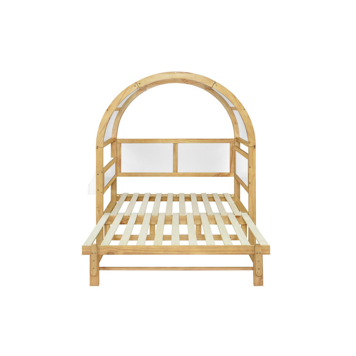 HAUSBETT 140/200 cm in Weiß/Natur – mit Dachaufbau und Ausziehbett - Weiß, Holzwerkstoff (140/200cm) - BEAOK