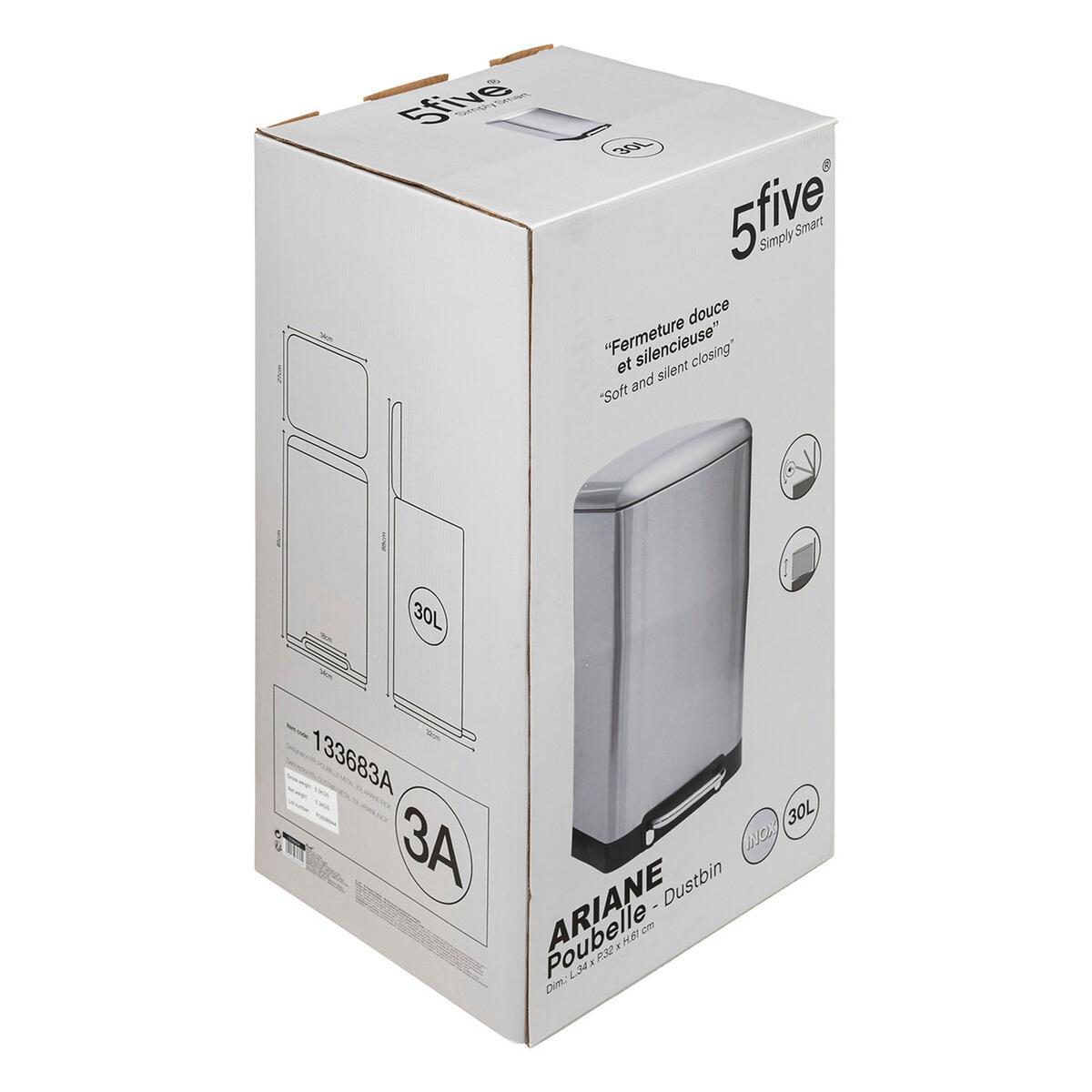 TRETABFALLEIMER Ariane, Edelstahl, PP-Kunststoff, Silberfarben, 30 Liter - Silberfarben, Metall (32/61/34cm) - 5five Simply Smart