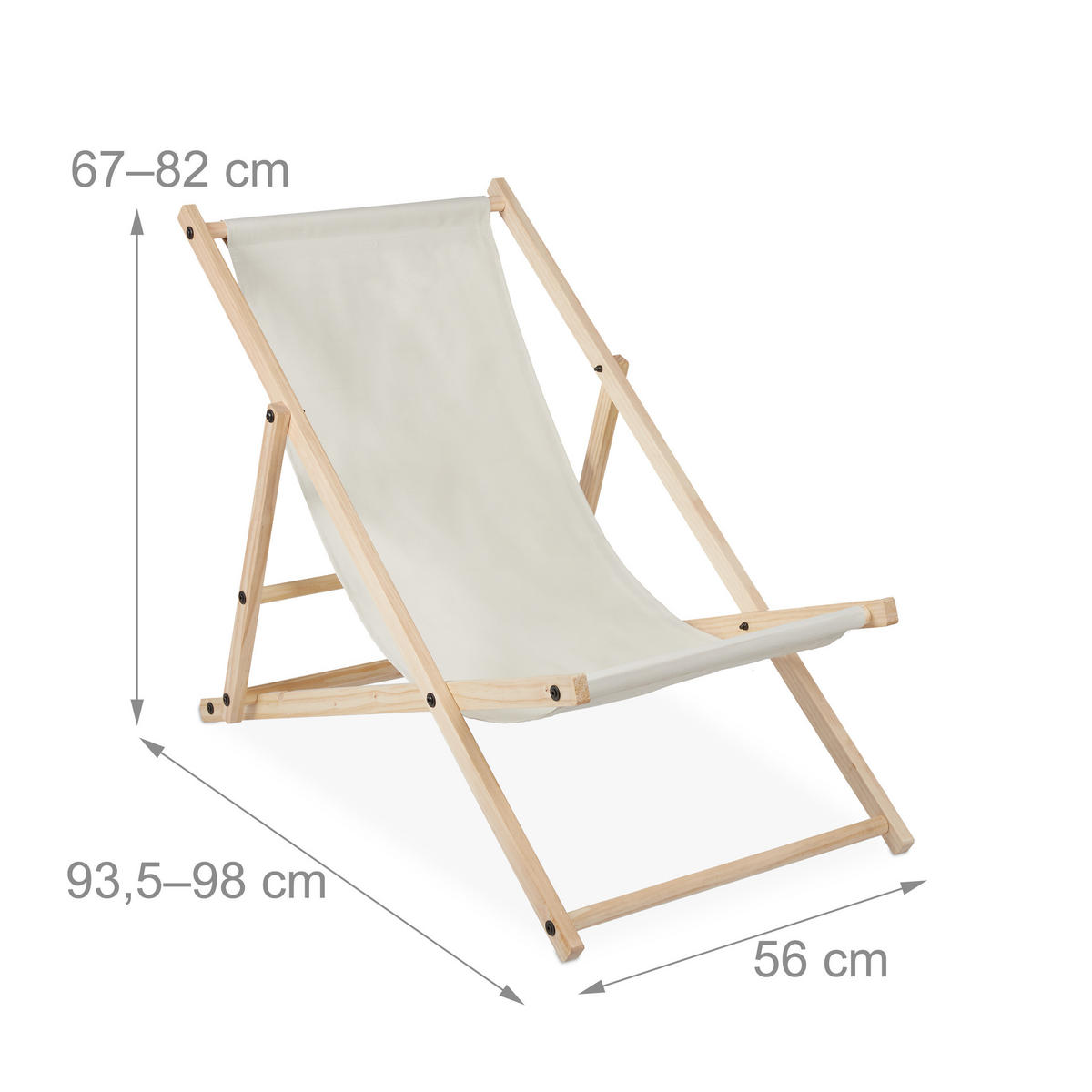 LIEGESTUHL - Creme, Holz/Textil (56/82/93.5cm) - Relaxdays