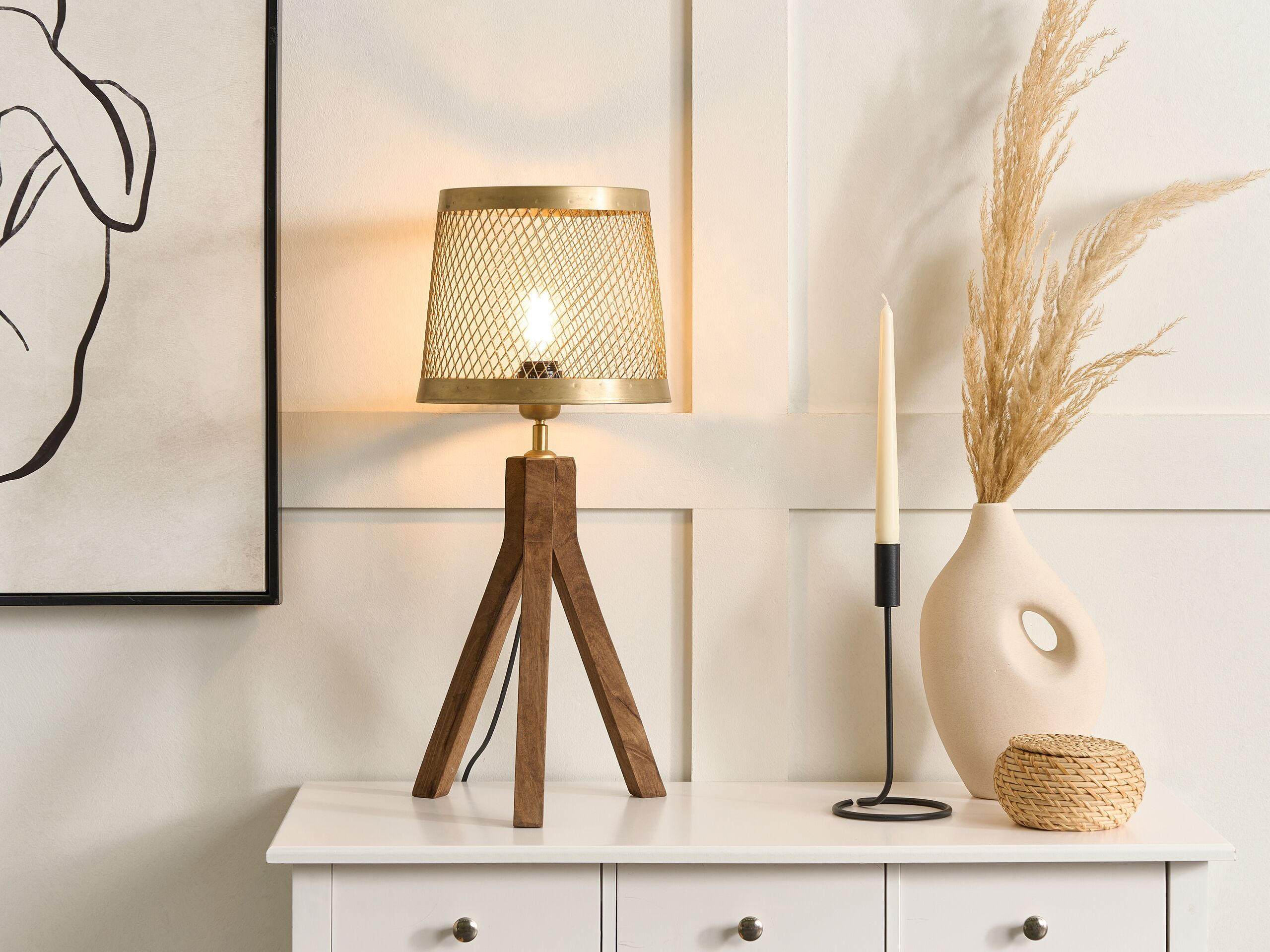 TISCHLAMPE Beki 26/26/63 cm - Dunkelbraun, Holz (26/26/63cm) - Beliani