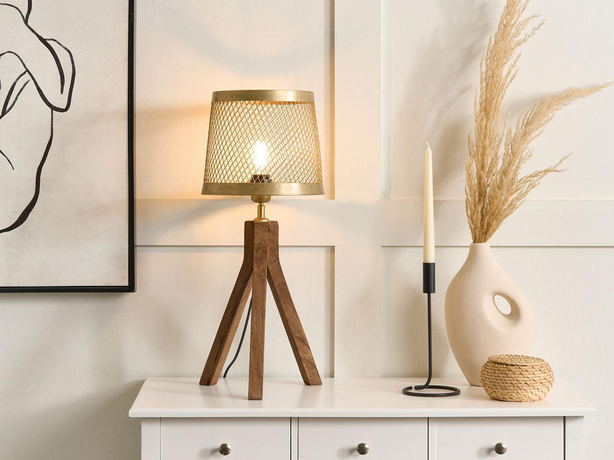 TISCHLAMPE Beki 26/26/63 cm - Dunkelbraun, Holz (26/26/63cm) - Beliani