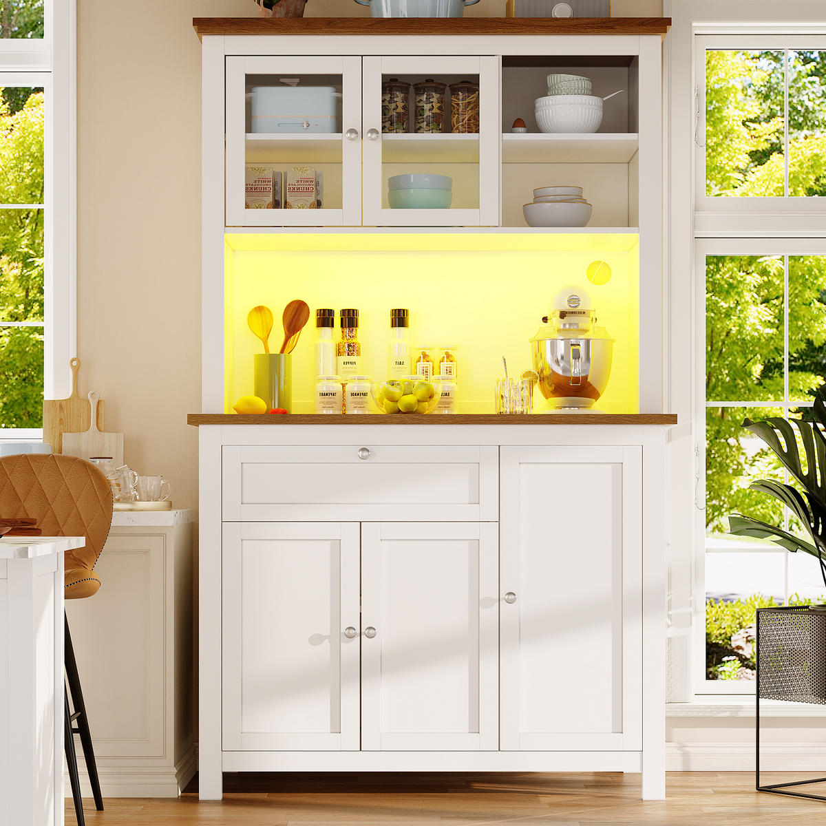 GESCHIRRSCHRANK aus MDF 104x40x180cm in Weiß mit App-LED & Anti-Kipp - Weiß, Holzwerkstoff (104/180/40cm) - Modfu