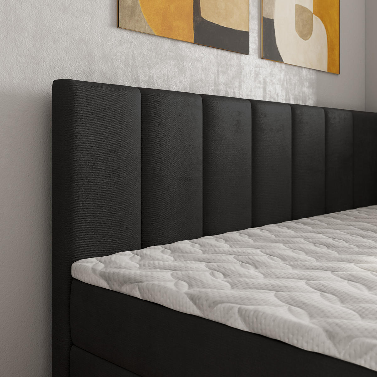 BOXBETT BEVE 80x200 cm mit Matratze und Topper, H2+H3 - Schwarz - Schwarz, Holz (80/200cm) - MASSENO