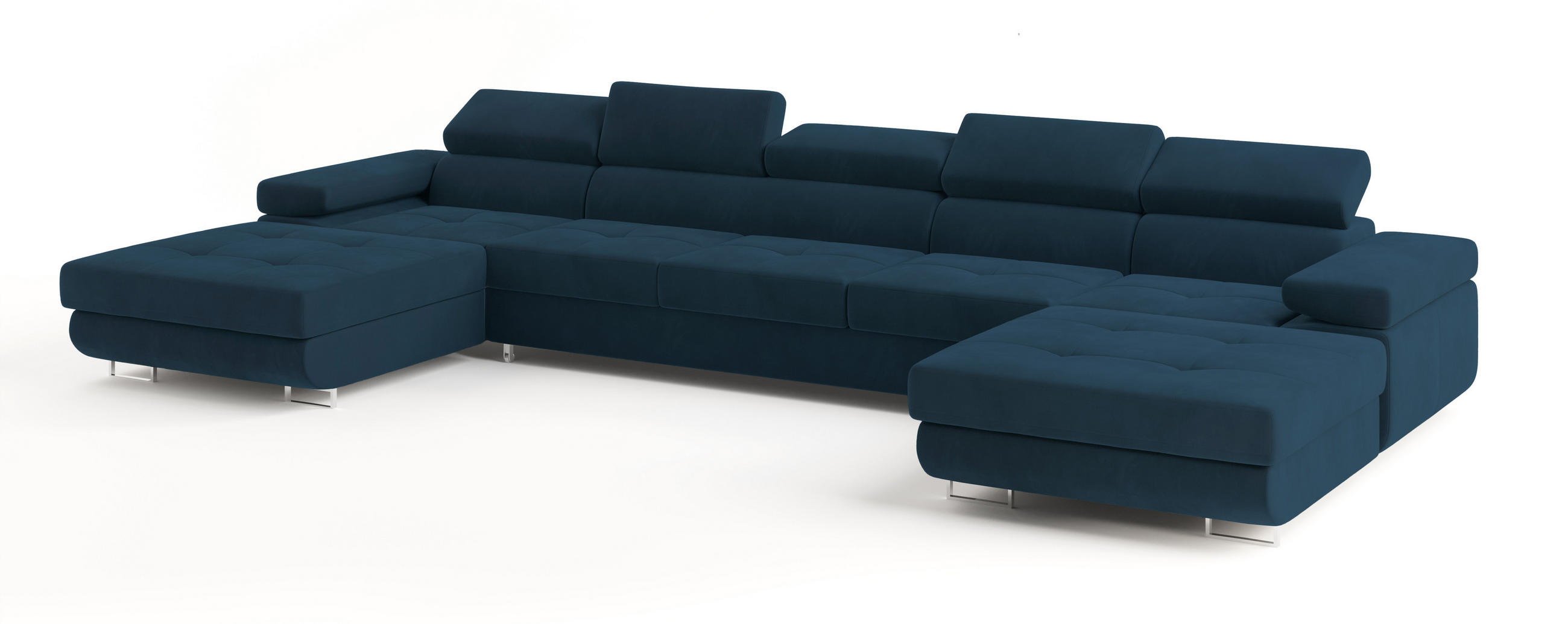 WOHNLANDSCHAFT OMBRA Blau Velours-Stoff mit Schlaffunktion - Blau, Holz (425/90/202cm) - MASSENO