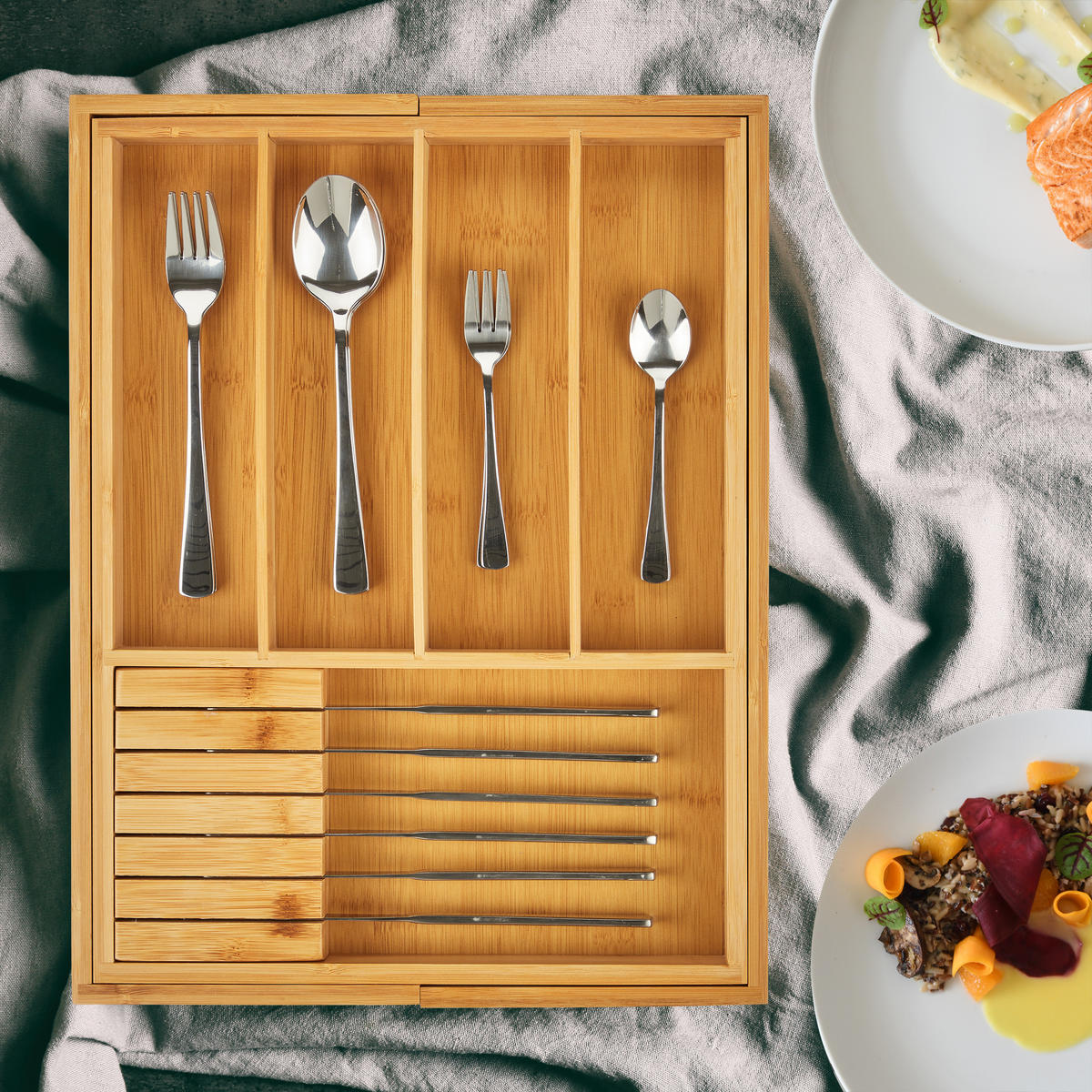 BESTECKKASTEN - Hellbraun, Holz/Holzwerkstoff (56/5/43cm) - Relaxdays