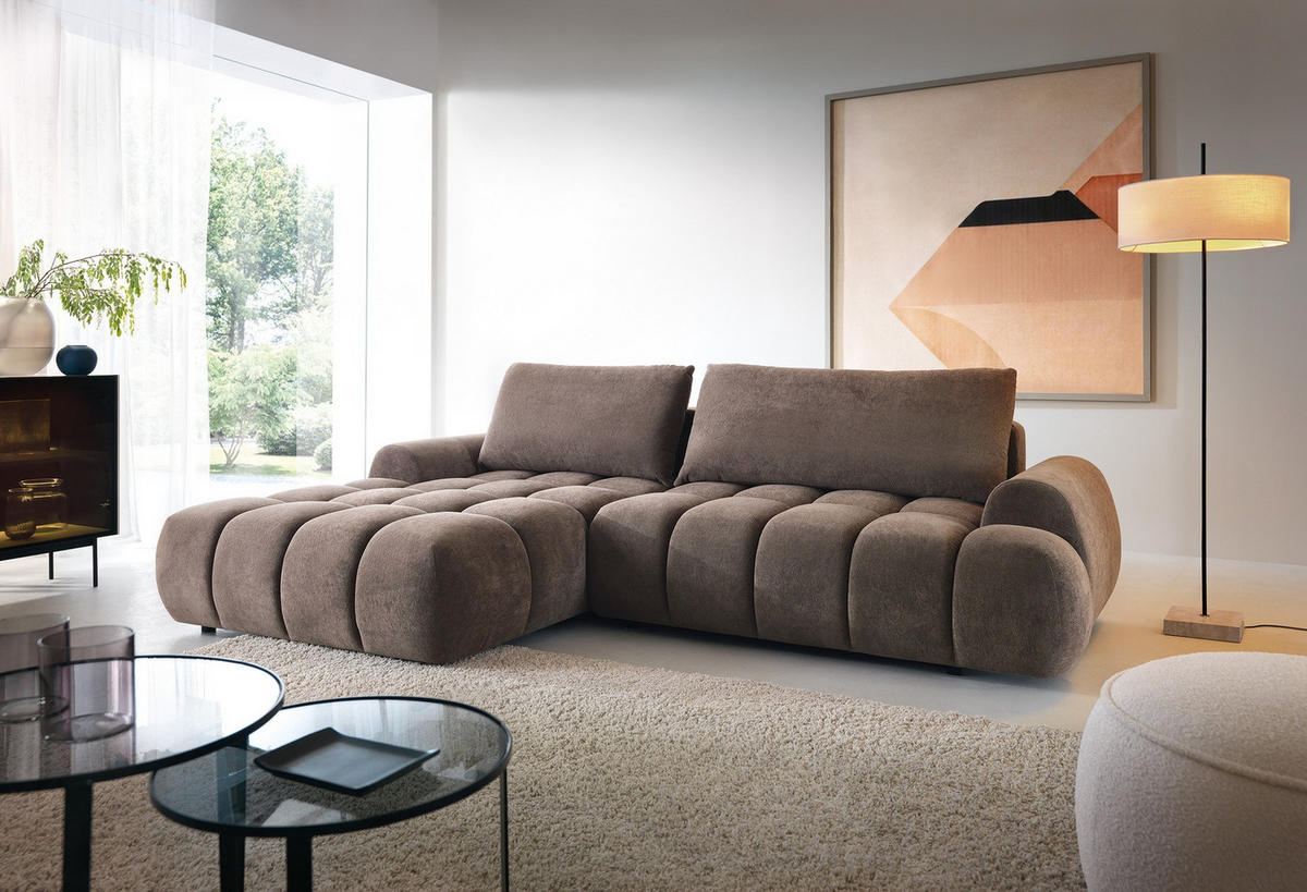 ECKSOFA 280 cm Valerio mit Bettkasten, 280 cm, Links, Schlaffunktion, Braun - Braun, Holz (280/177cm) - Emporius