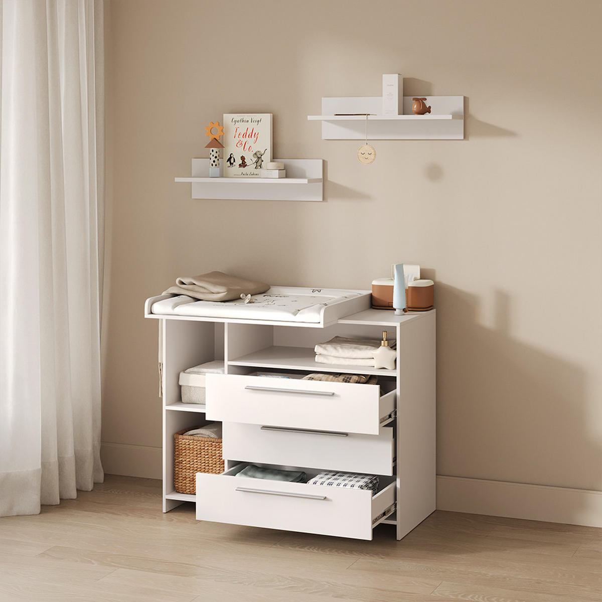 WICKELKOMMODE Nera, Weiß, mit Wickelaufsatz - Weiß, Holzwerkstoff (110/93.5/53cm) - Livinity®