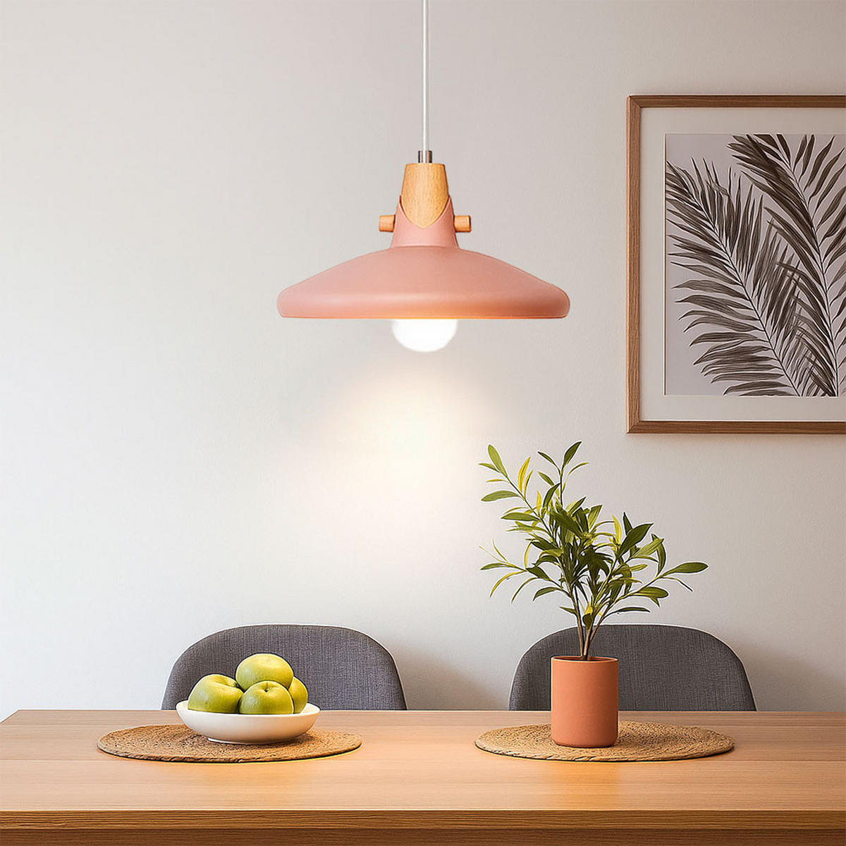 LED HÄNGELEUCHTE CARIN Rosa Metall Holzoptik - Rosa, Metall (35/35/150cm) - Nowa