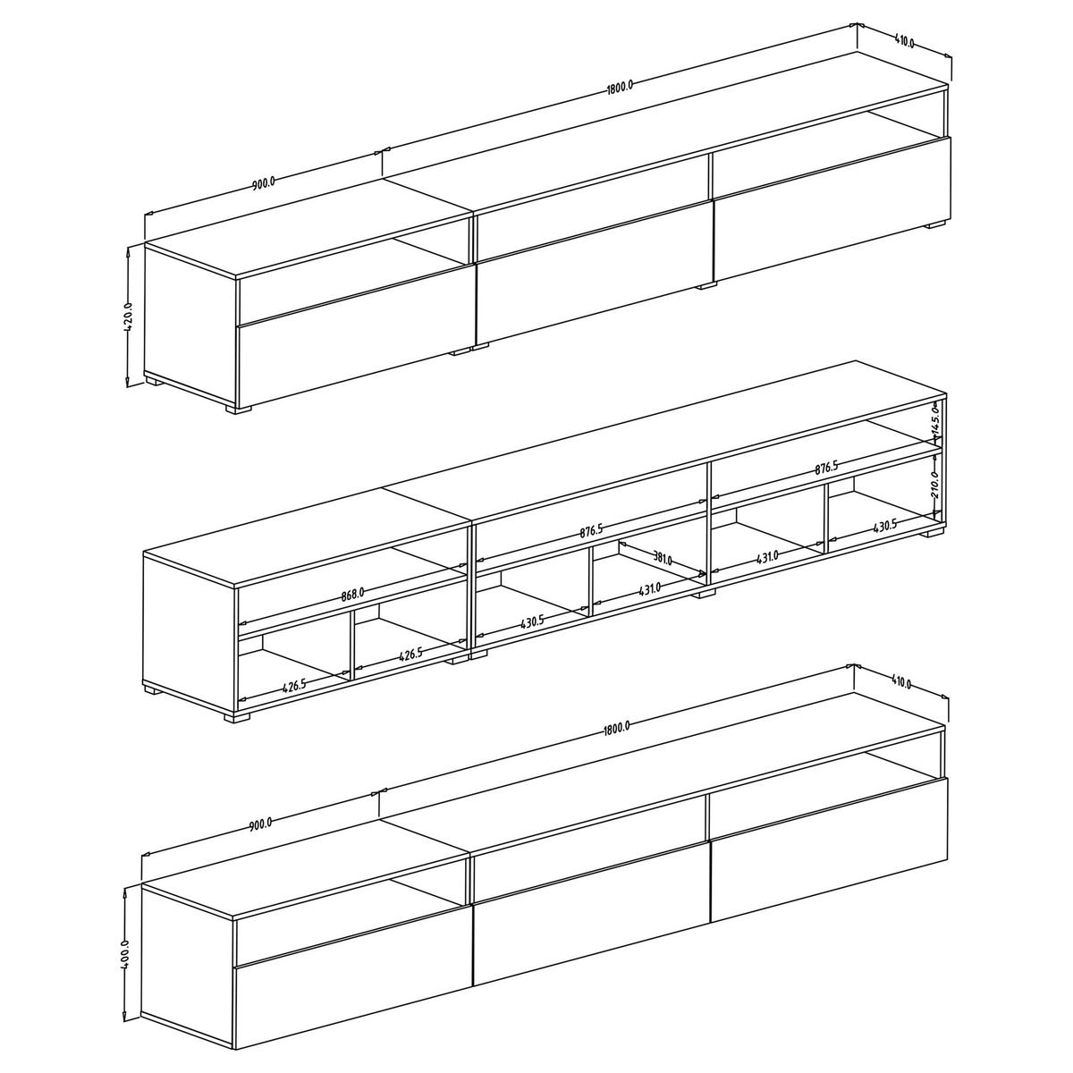 LOWBOARD ATENEO 270x41x40 cm mit 3 Türen Schwarz - Schwarz, Holzwerkstoff (270/40/41cm) - MASSENO