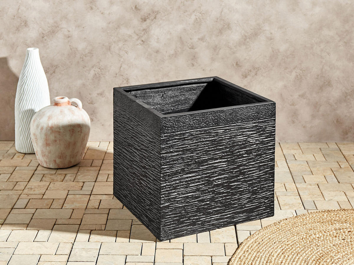 BLUMENTOPF schwarz quadratisch 50/50/46 cm Paros - Schwarz, Naturmaterialien (46cm) - Beliani