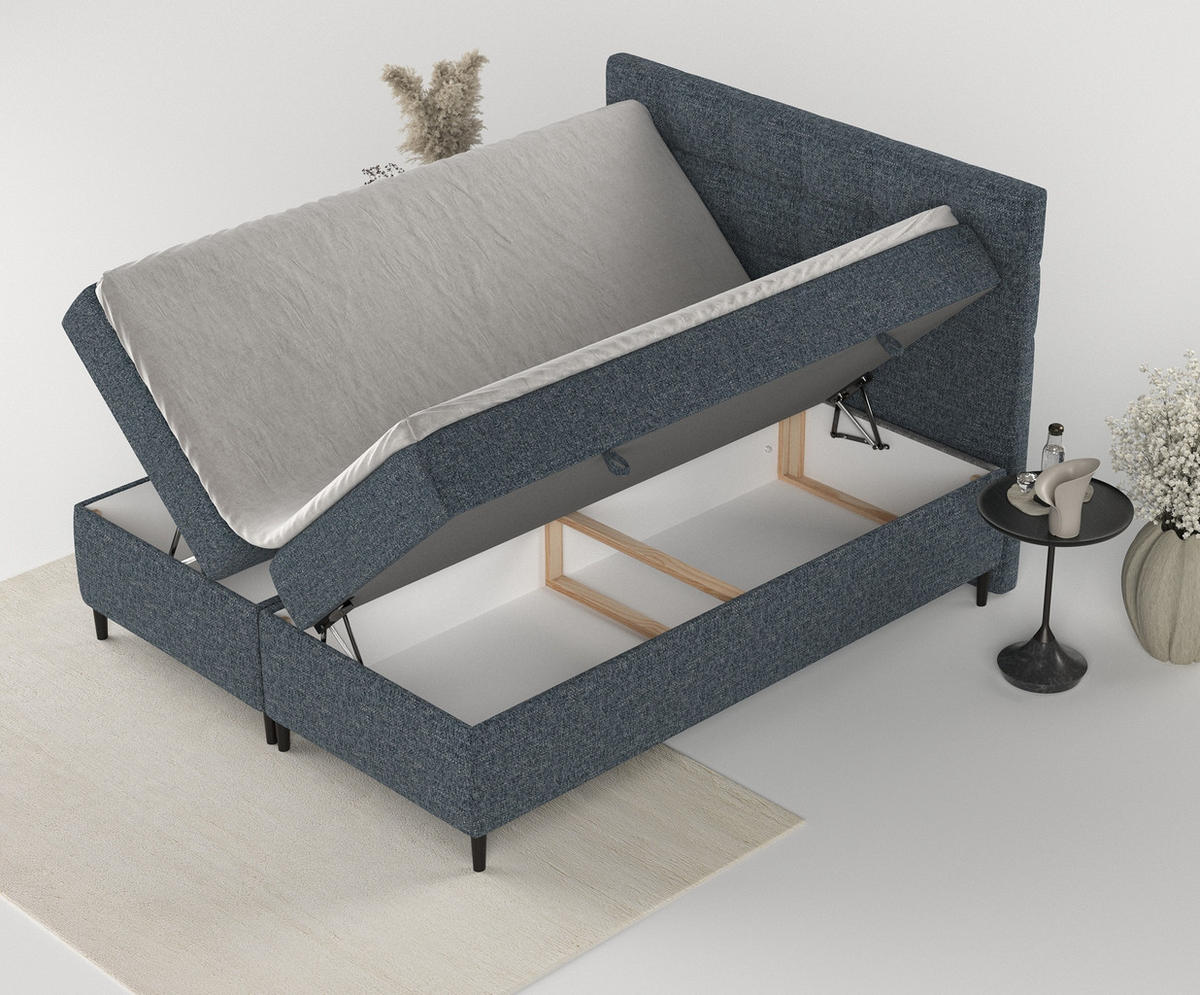 BOXBETT Urbaneo Marineblau 140/200 cm mit Bonellmatratze und Topper - Schwarz/Dunkelblau, Holz/Holzwerkstoff (140/200cm) - Maison de Reve