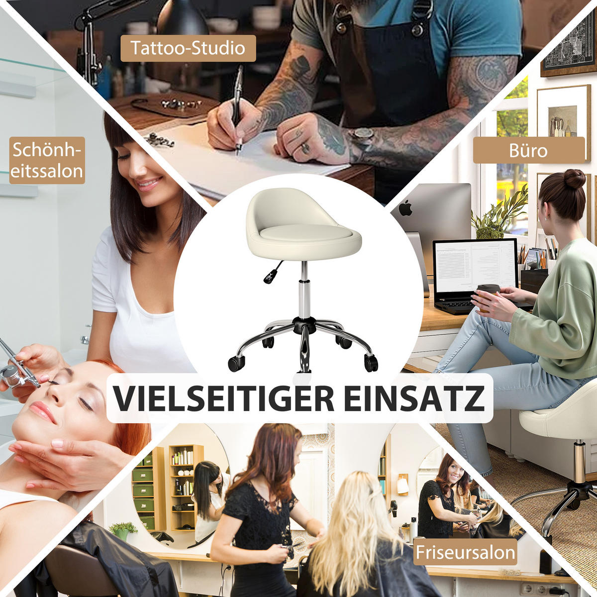 ROLLHOCKER 63-83 cm Drehhocker Ø35 x 63-83H cm Weiß - Weiß, Kunststoff (35/83/35cm) - HOMCOM
