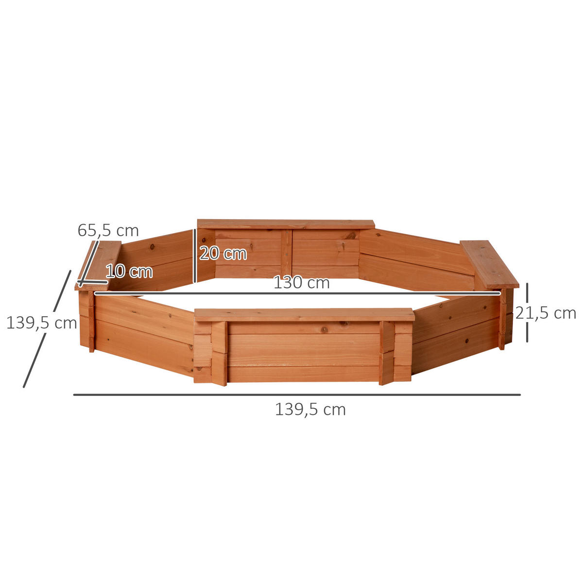 SANDKASTEN DE-18744 achteckig mit 4 Bänken & Abdeckung Orange - Orange, Holzwerkstoff (139.5/139.5/21.5cm) - ComfortXL