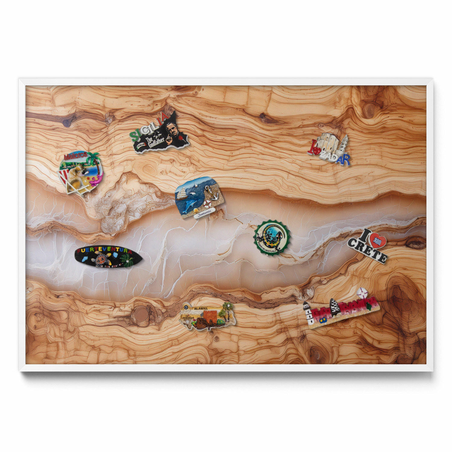 MAGNETTAFEL 100x70 cm Weißer Rahmen Holzstruktur Mit Harz - Teakfarben, Metall (100/70/0.4cm) - TULUP
