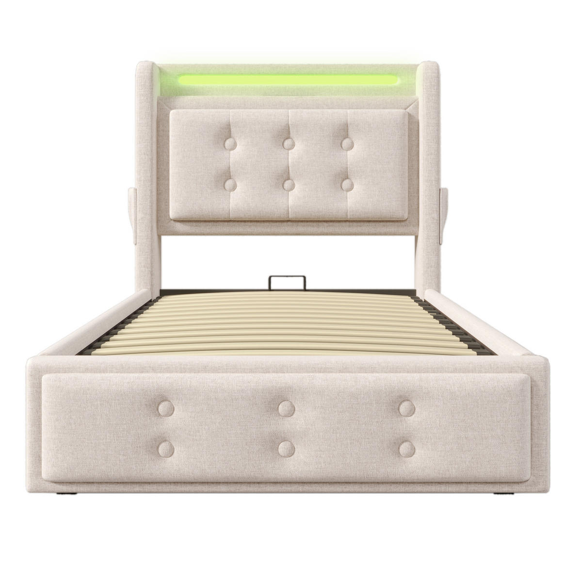 POLSTERBETT 90x200 cm Beige mit LED-Kopfteil, Ladeanschlüssen und Bettkasten - Beige, Textil (90/200cm) - IVMEU