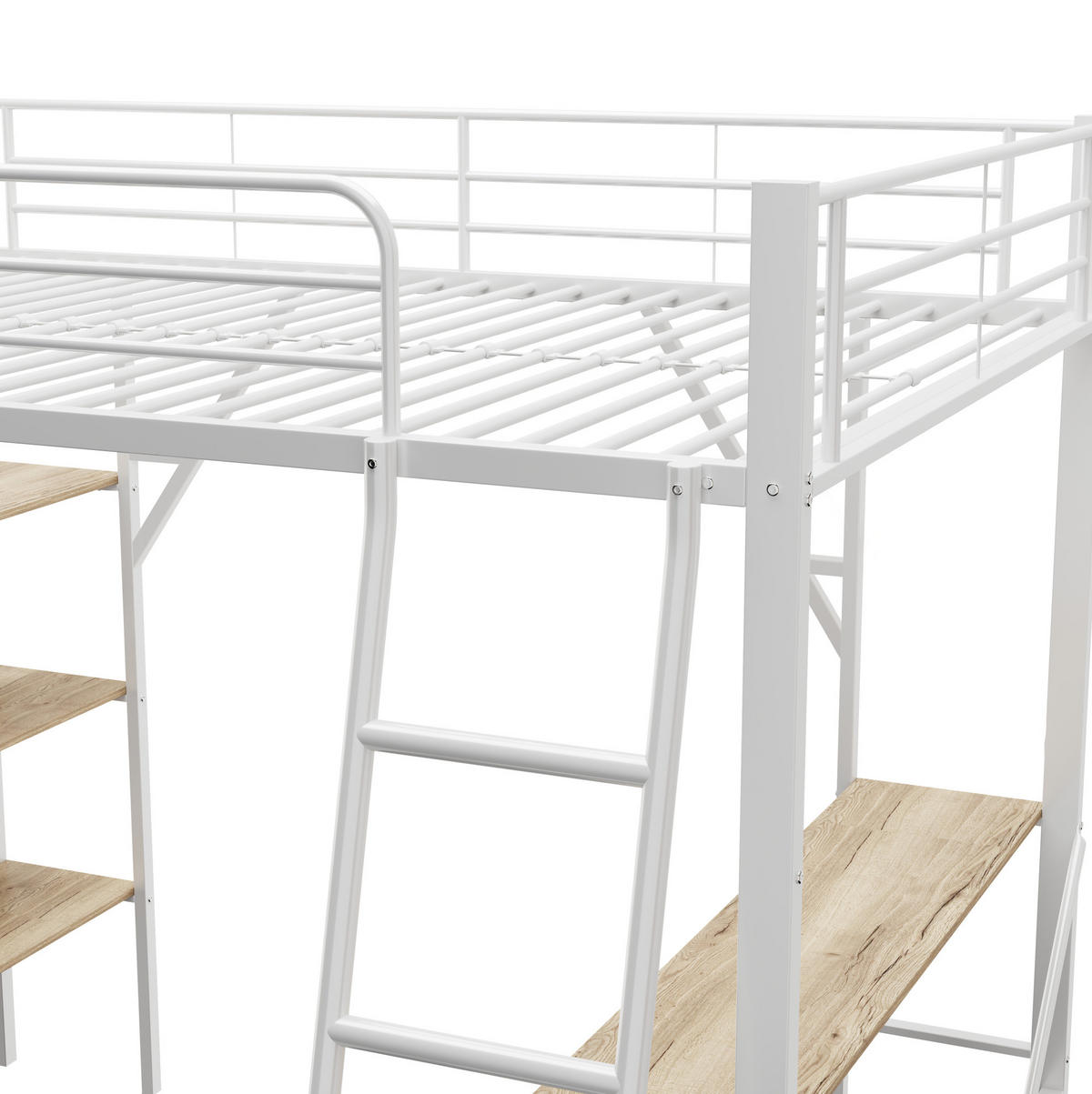 HOCHBETT 90/200 cm in Weiß mit Schreibtisch und 3 Ablagen - Weiß, Holzwerkstoff (90/200cm) - Flora Grace